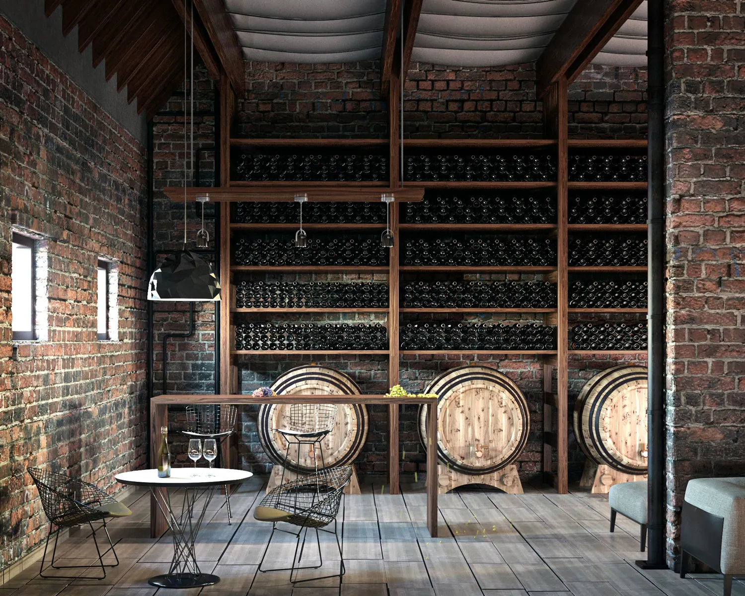 Interior rendering showing lighting, finish, and furniture detail