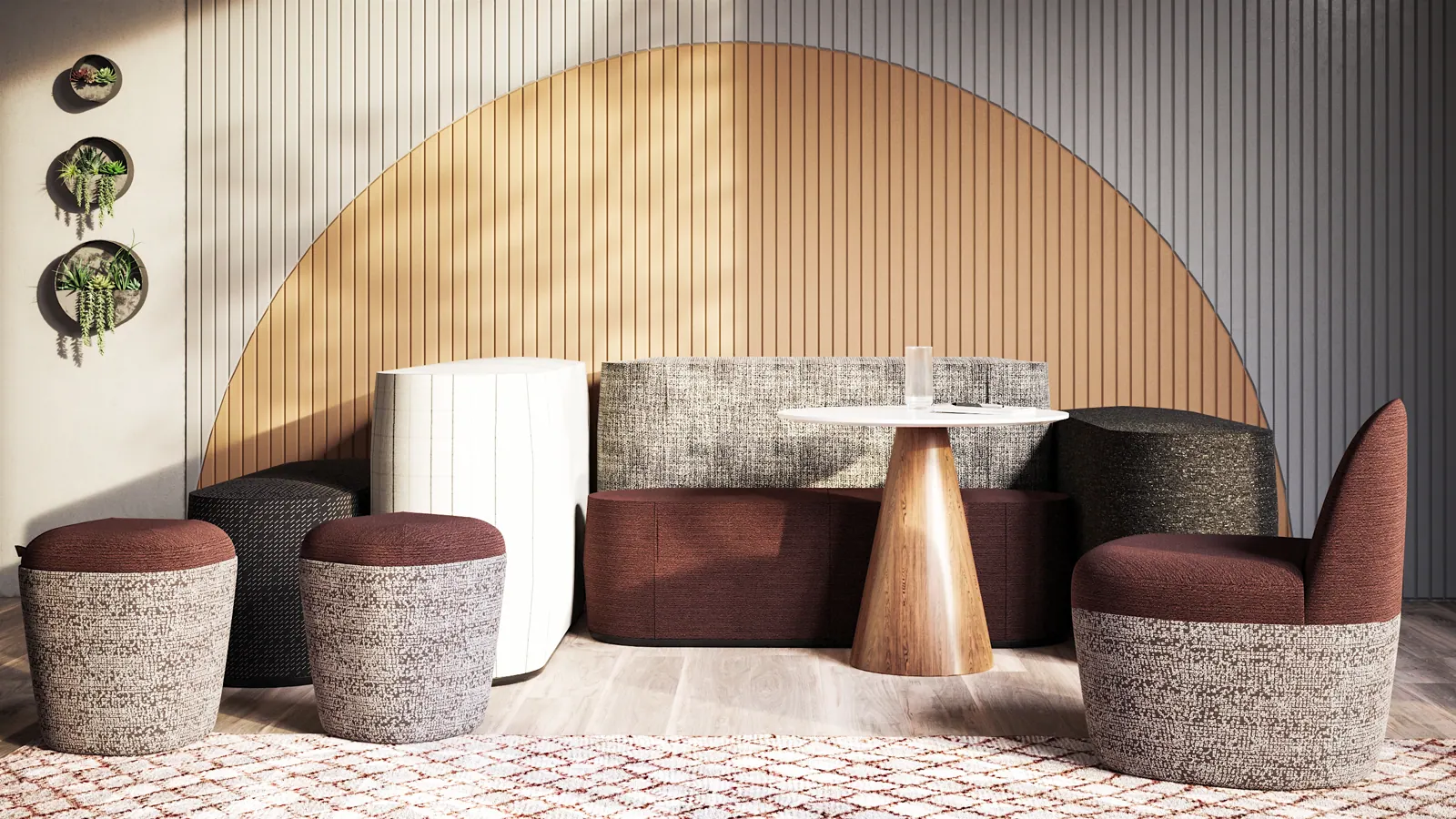 Rendered interior image composed for product and finish review