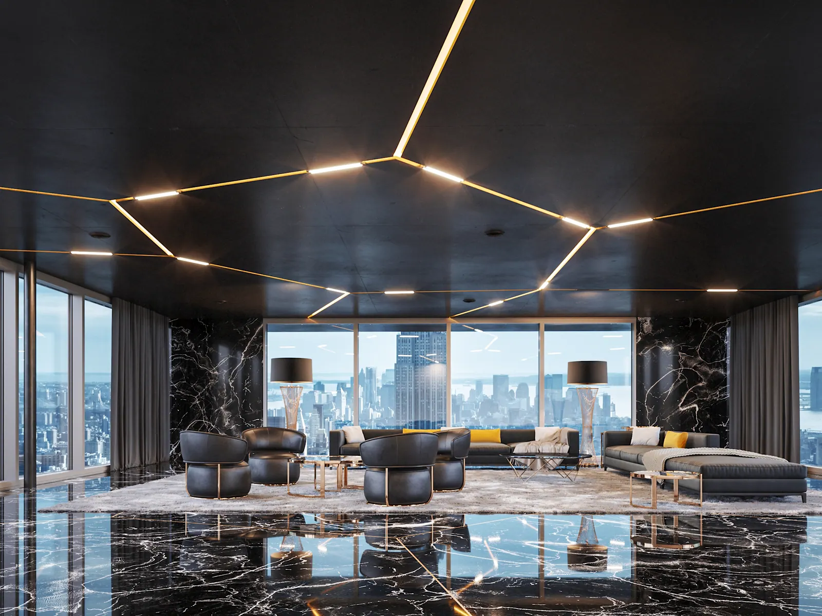 Completed interior still image for marketing and sales material